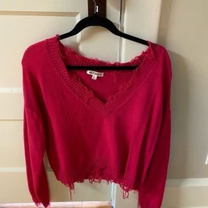 Distressed pink v-neck sweater💓
